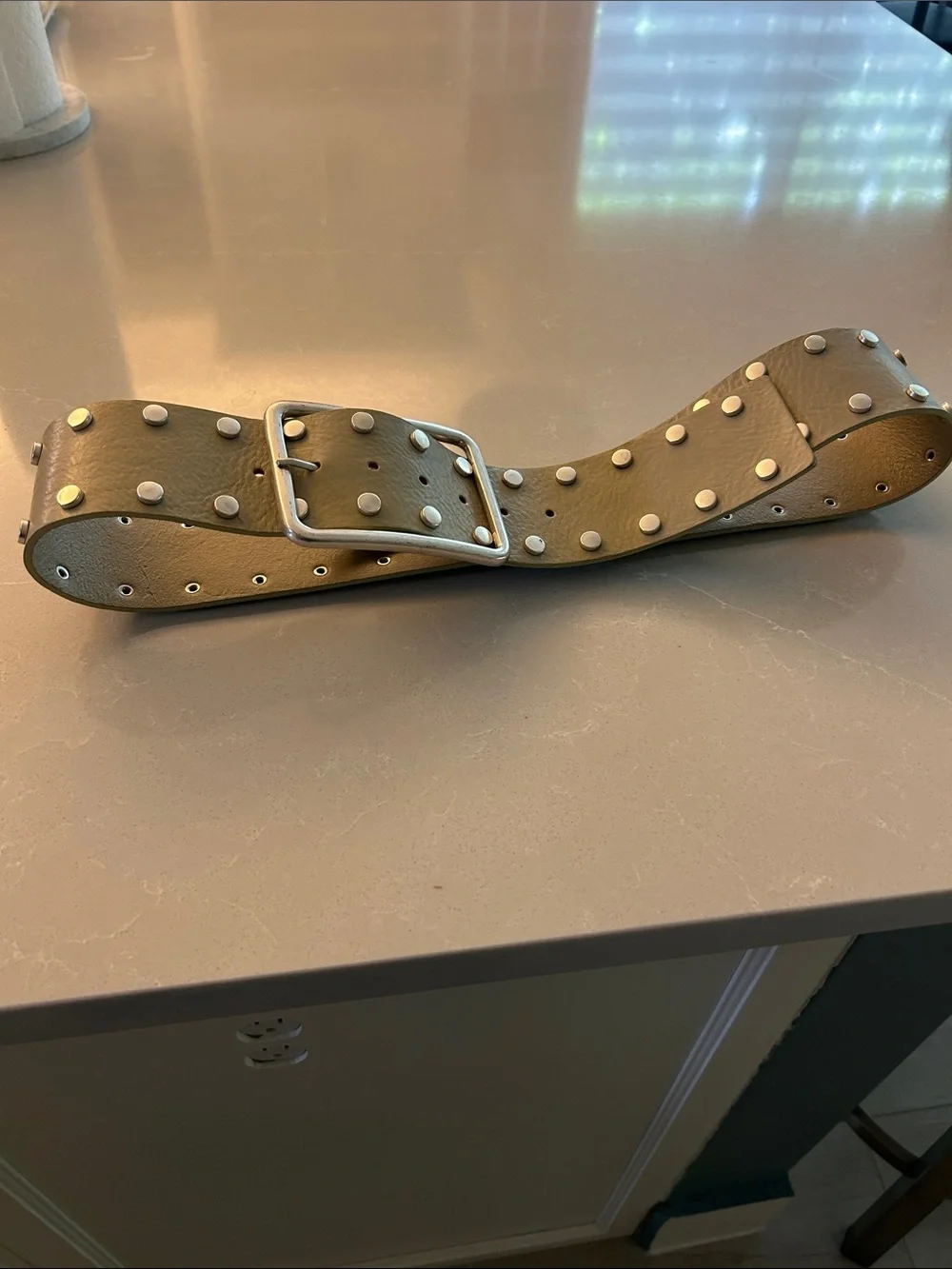 Studded grey leather hip belt